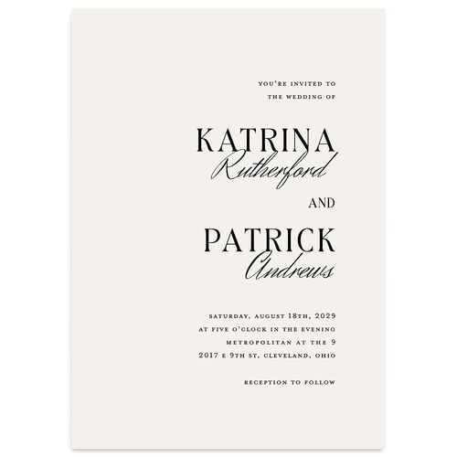 Simple Elegant Black Tie Wedding Invitations Champagne Signature Blank No Standard