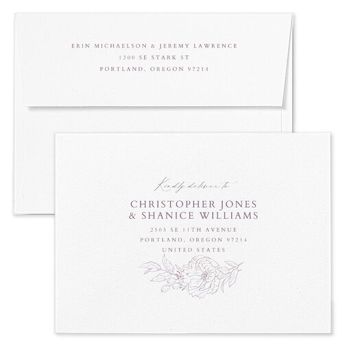 Butterfly Botanical Wedding Invitation Envelopes White Lilac Return Address Standard Signature