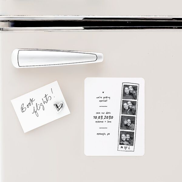 Hand Drawn Photo Strip Save The Date Magnets Pure White Magnet Paper