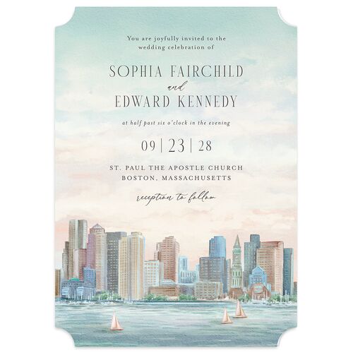 Boston Skyline Wedding Invitations Champagne Signature Blank No Ticket