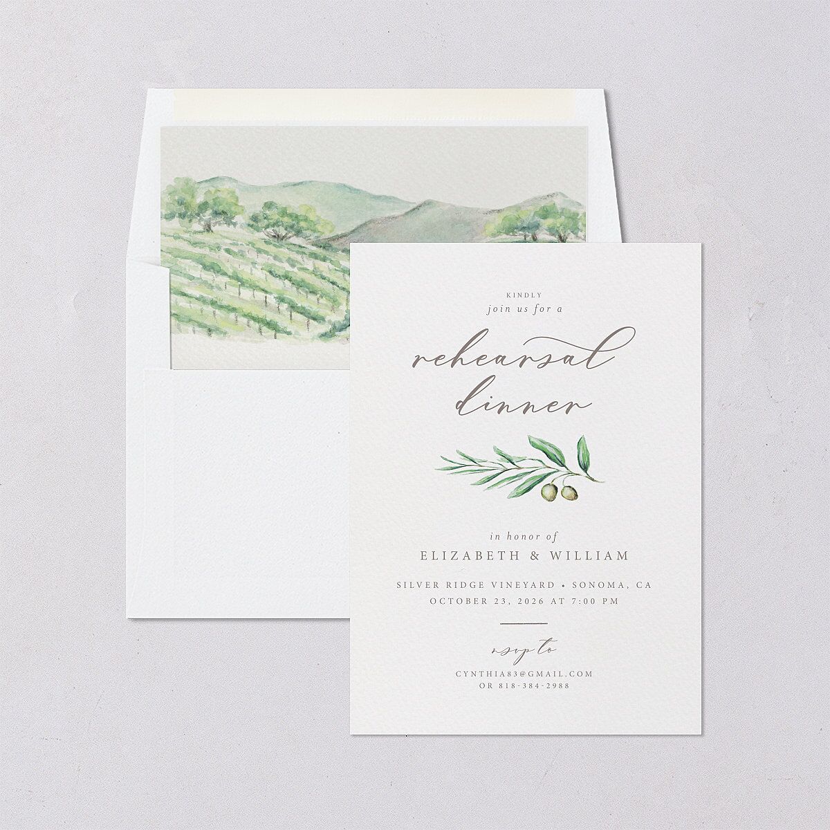 Painted Winery Rehearsal Dinner Invitations Green Apple Signature Blank