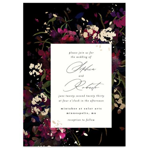 Midnight Floral Wedding Invitations Gold Raspberry Signature Blank No Standard