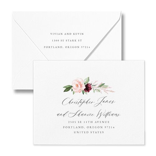 Beloved Floral Save the Date Petite Card Euro Envelopes White Dark Berry Both Recipient and Return Addresses Luxe Signature
