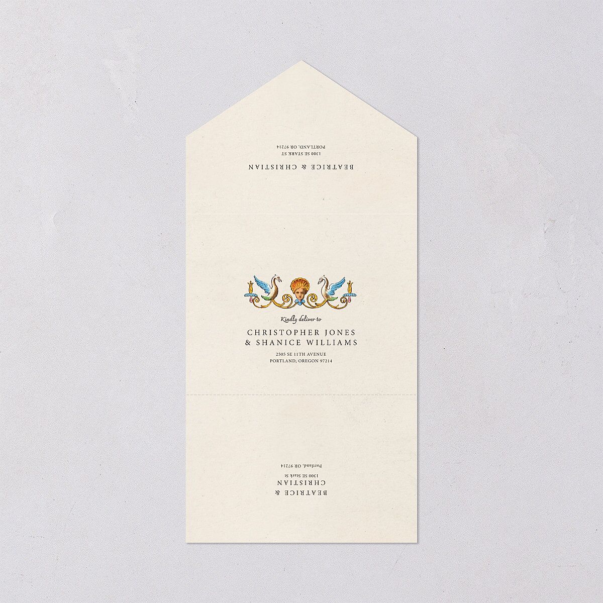 Medieval Renaissance All-in-One Wedding Invitations Moss Signature Light Both Recipient and Return Addresses No