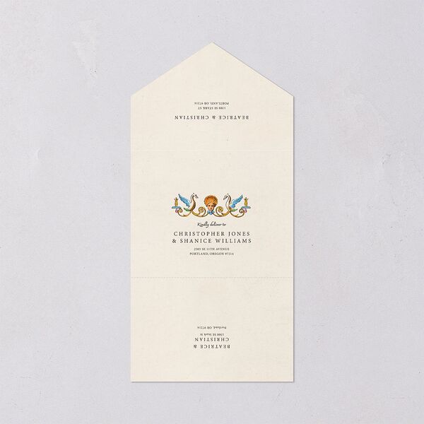 Medieval Renaissance All-in-One Wedding Invitations Moss Signature Light Both Recipient and Return Addresses No