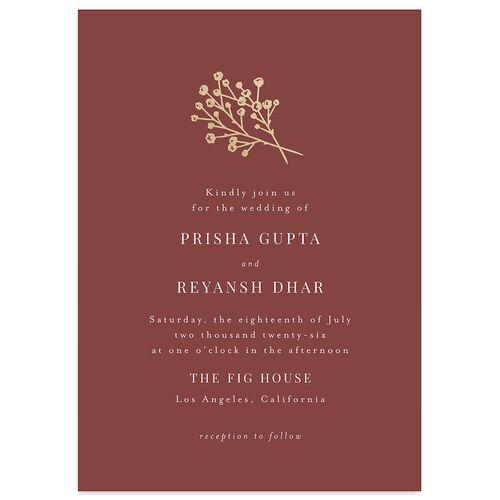 Baby's Breath Wedding Invitations Gold Merlot Signature Blank No Standard
