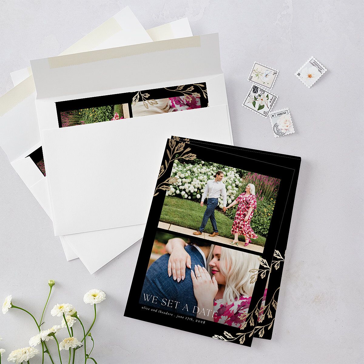 Arboretum Archway Save the Date Cards Gold Licorice Signature smooth Blank No