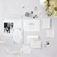 Vintage French Floral Toile Wedding Invitations Dusty Blue Signature Blank No Standard