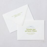 Modern Delicate Bows Wedding Invitation Euro Envelopes Peridot White Both Recipient and Return Addresses Luxe Signature