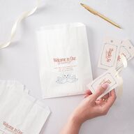Modern Delicate Bows Wedding Day Paper Favor Bags Jewel Red White Wax-Lined Food Safe Paper
