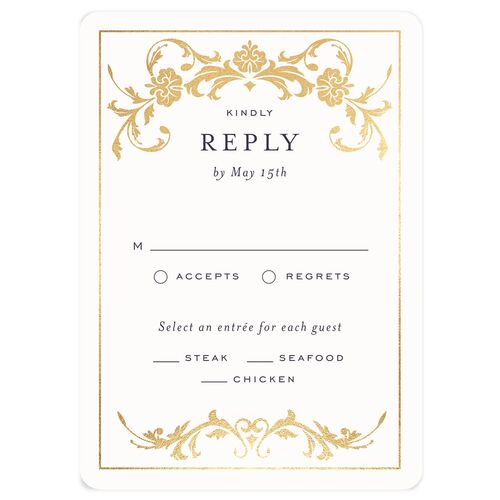 Romantic Vintage Luxury Foil Wedding Response Cards Gold Moody Blue Signature Rounded
