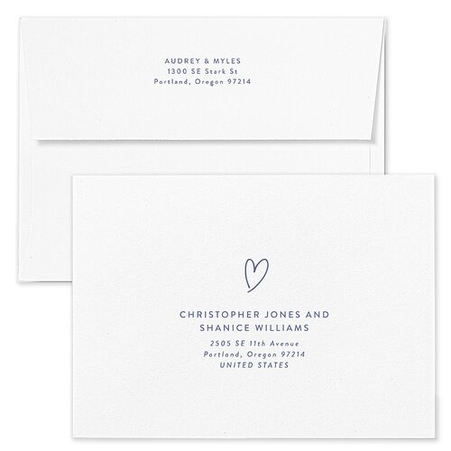 Elegant Heart Wedding Invitation Envelopes Cornflower White Both Recipient and Return Addresses Standard Signature