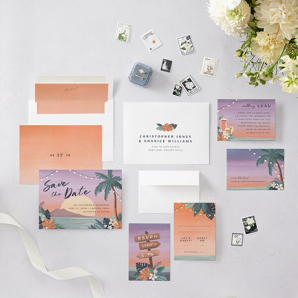 Vintage Island Save The Date Cards Rose Gold Signature smooth Blank No Standard