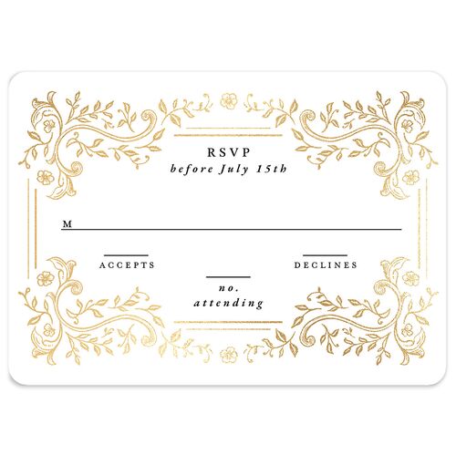 Luxury Victorian Gothic Lace Wedding Response Cards Gold Pure White Signature Rounded
