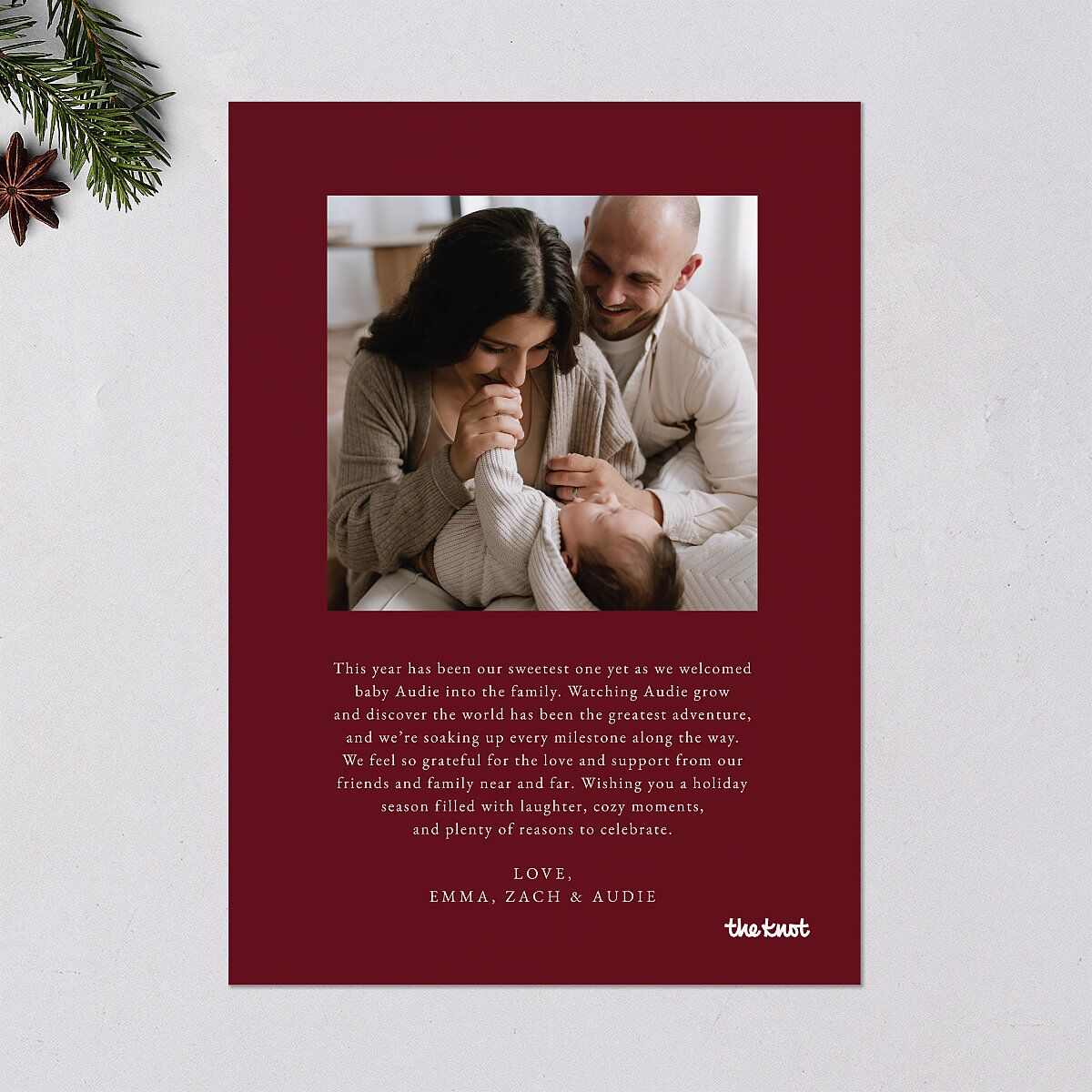 Life is Merrier Calligraphy Photo Holiday Cards Merlot Signature Blank Portrait Standard