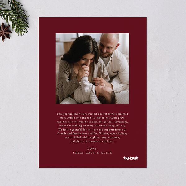 Life is Merrier Calligraphy Photo Holiday Cards Merlot Signature Blank Portrait Standard
