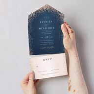 Sparkling Romance All-in-One Wedding Invitations Moody Blue Signature Light Both Recipient and Return Addresses No