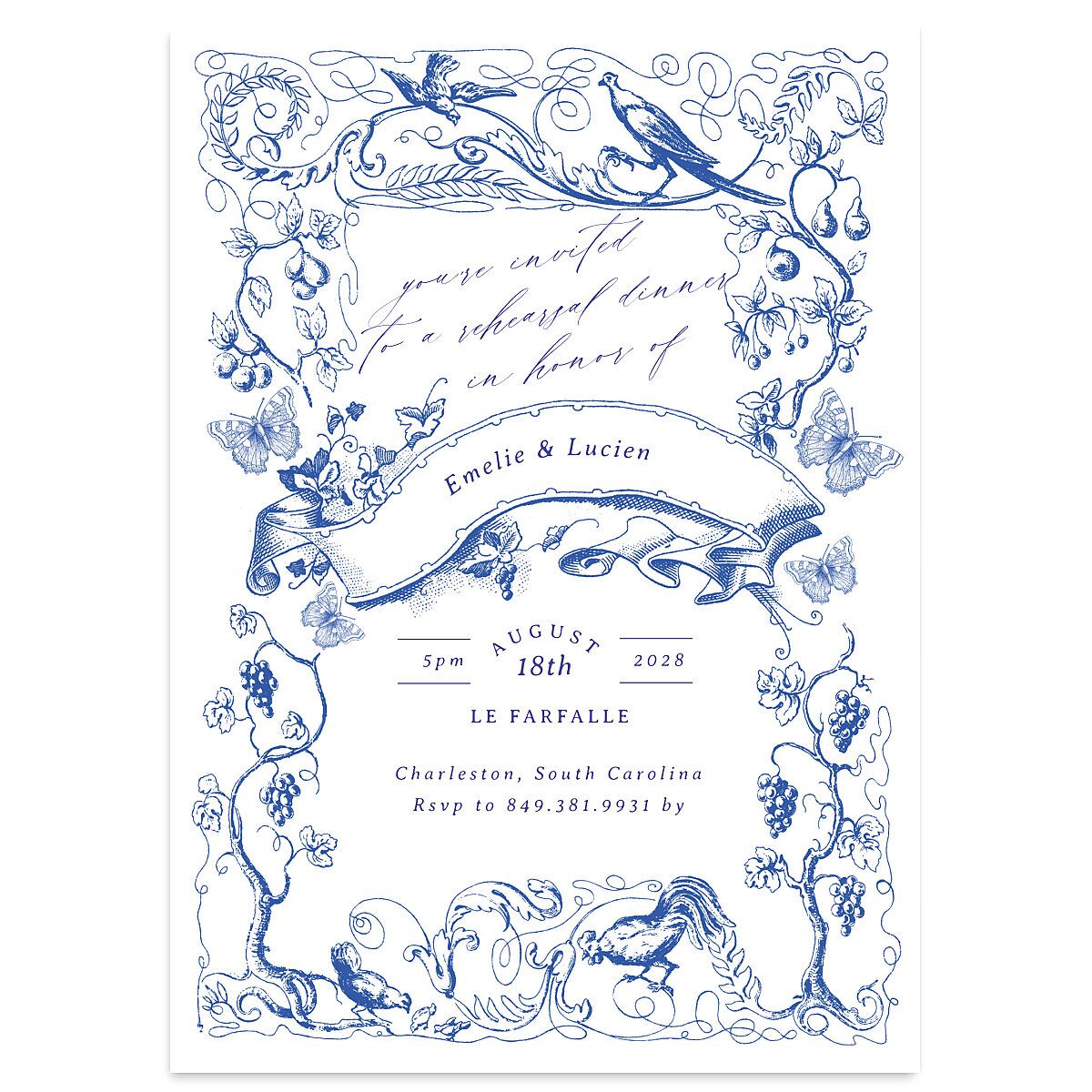 Vintage Toile Rehearsal Dinner Invitations