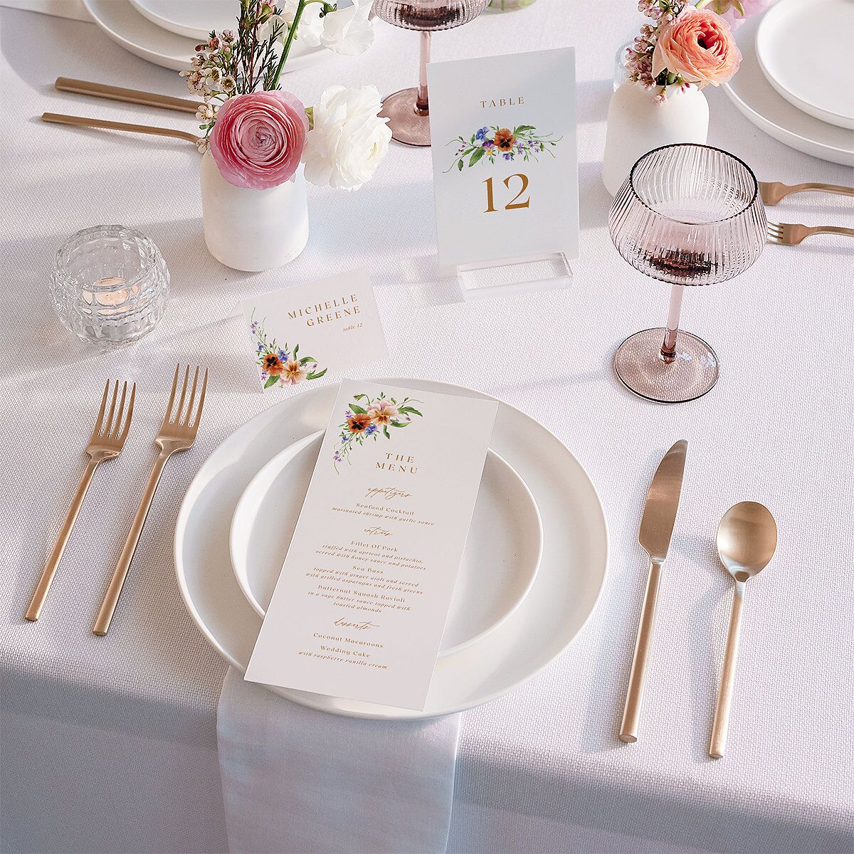 Wild Pansies Place Cards Rose Gold Signature