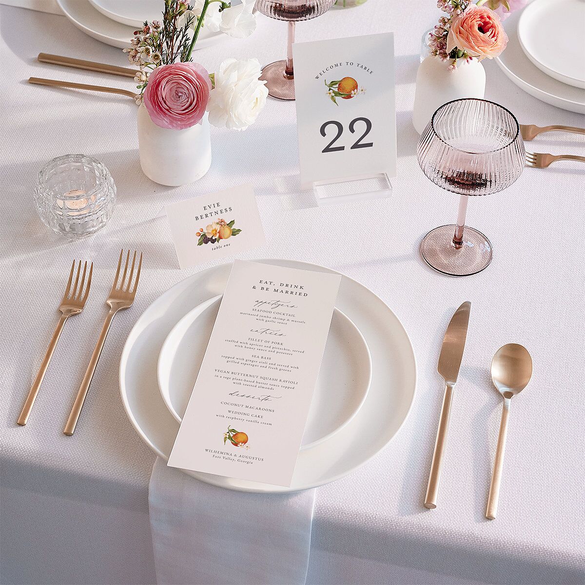 Botanical Citrus Garden Table Numbers Rose Gold Signature