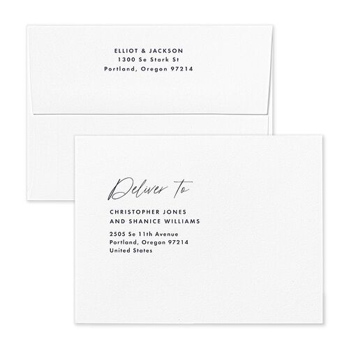 Scripted Arch Thank You Card Envelopes Navy White Both Recipient and Return Addresses Signature Standard