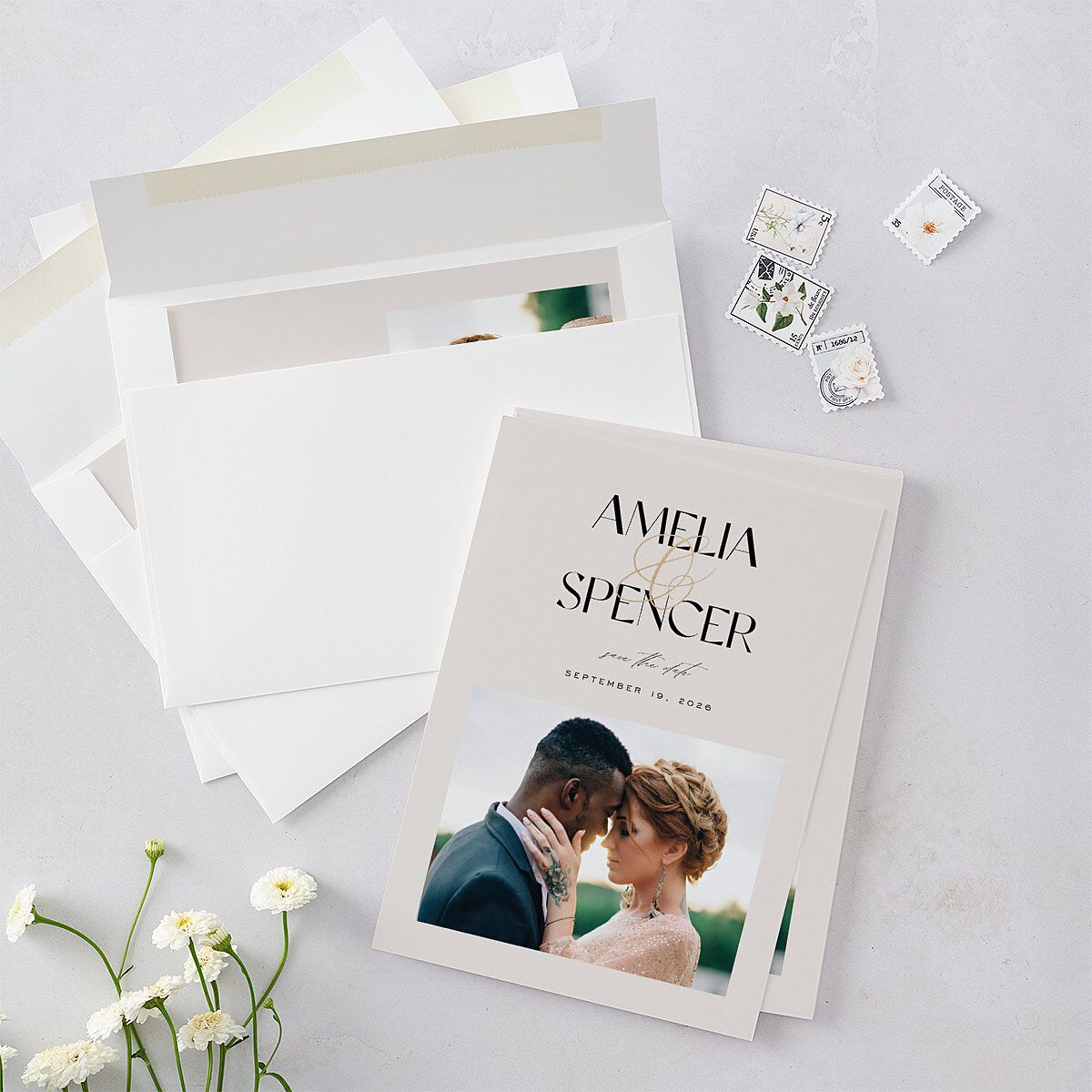 Together Save The Date Cards Gold Mist Signature smooth Blank No