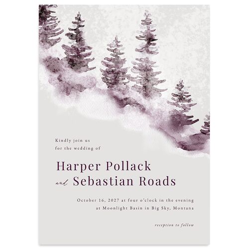 Snowy Mountainside Wedding Invitations Eggplant Signature Blank No Standard