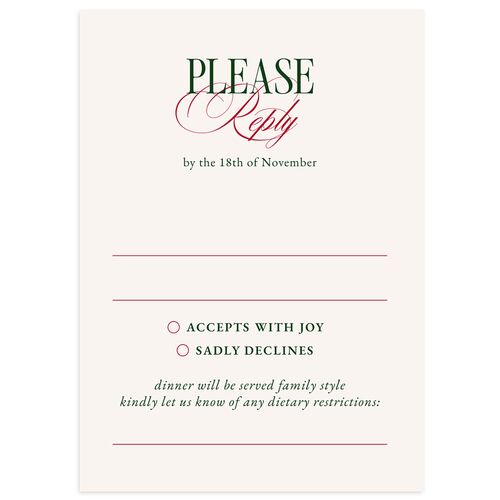 Elegant Vintage Christmas Wedding Response Cards Hunter Green Signature Standard
