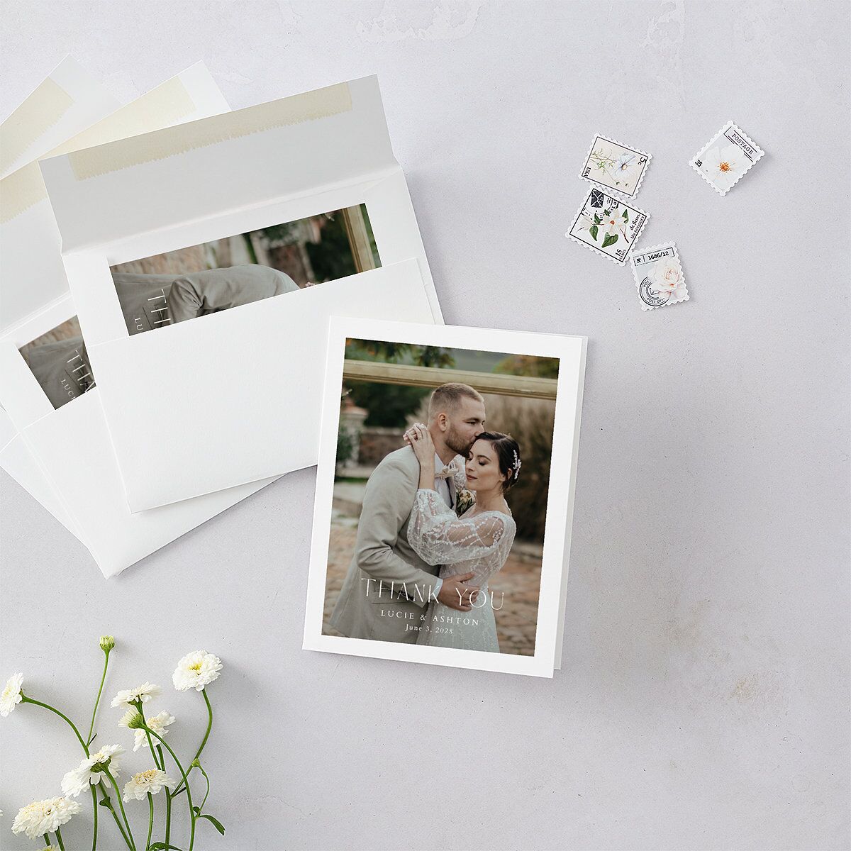 Pampas Floral Thank You Cards Snow