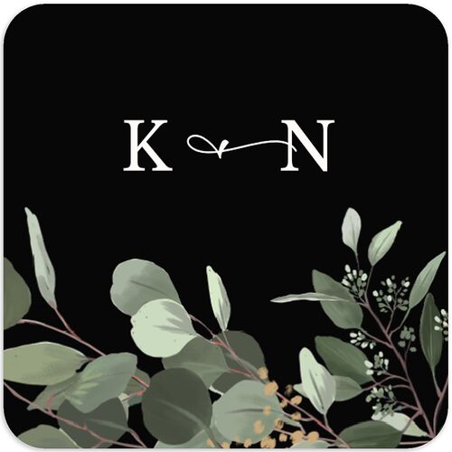 Eucalyptus Frame Wedding Stickers Midnight Soft Square