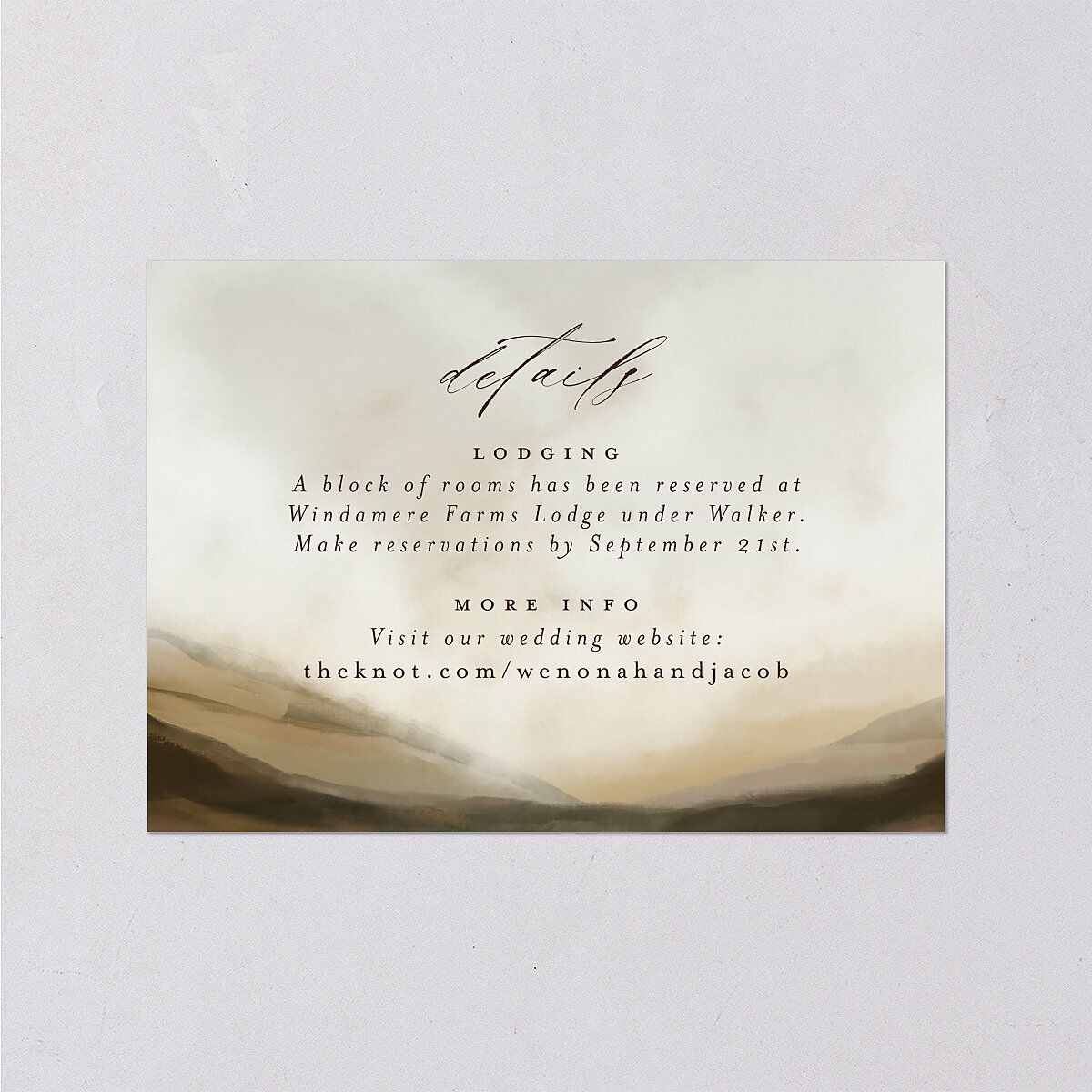 Western Valley Wedding Event Detail Cards Tan Signature Standard