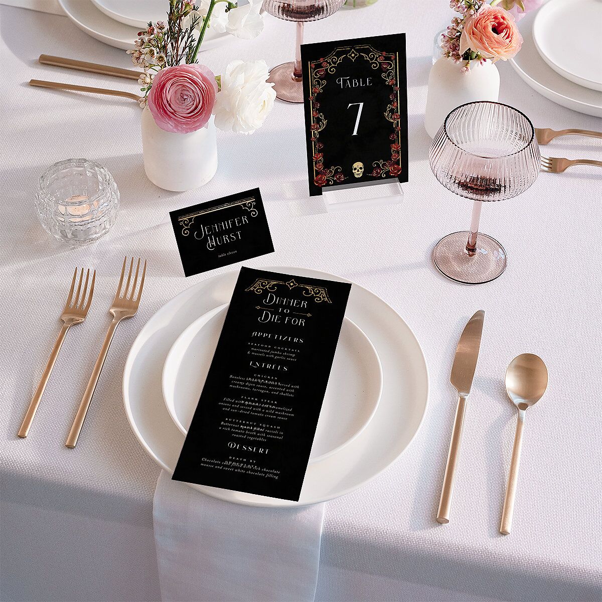 Gothic Gate Foil Place Cards Gold Licorice Signature