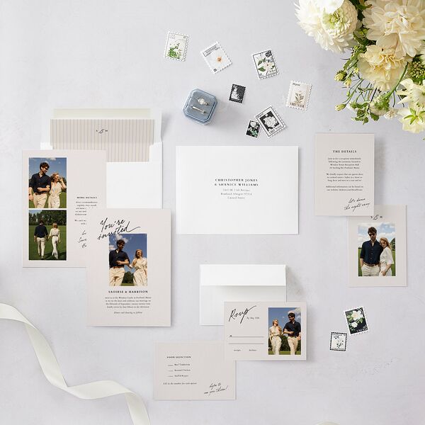 Elegant Editorial Page Wedding Invitations Champagne Signature Blank No Rounded