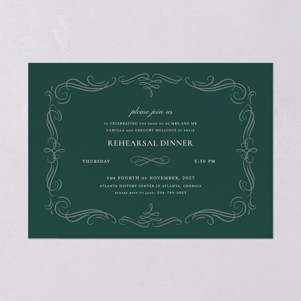 Antique Fairytale Rehearsal Dinner Invitations Dark Emerald Signature Blank Standard