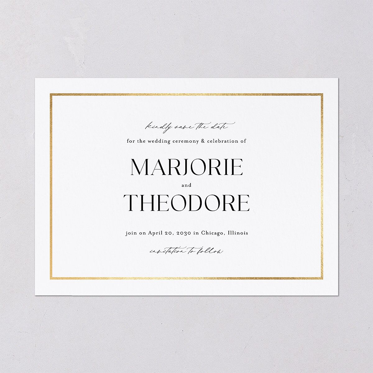 Joyful Union Foil Save The Date Cards Gold Pure White Signature smooth Blank No Standard