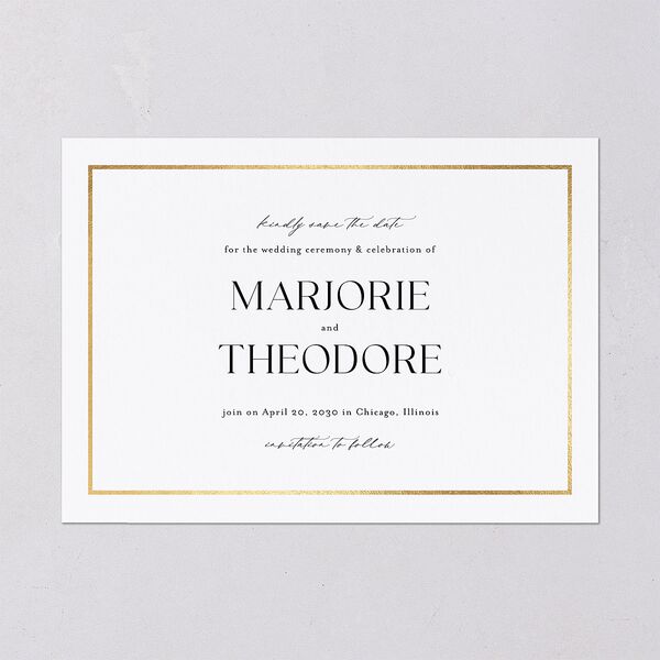 Joyful Union Foil Save The Date Cards Gold Pure White Signature smooth Blank No Standard