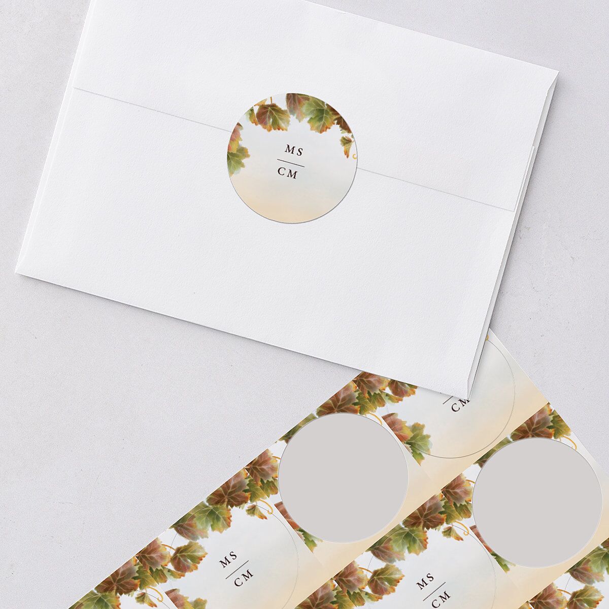 Romantic Vineyard Wedding Stickers Rust Circle
