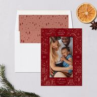 Illustrated Winter Frame Holiday Cards Jewel Red Signature Blank Standard Portrait