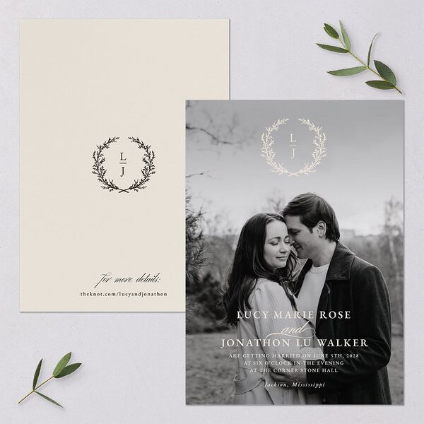 Branches Monogram Wedding Invitations Linen Signature Blank No Standard