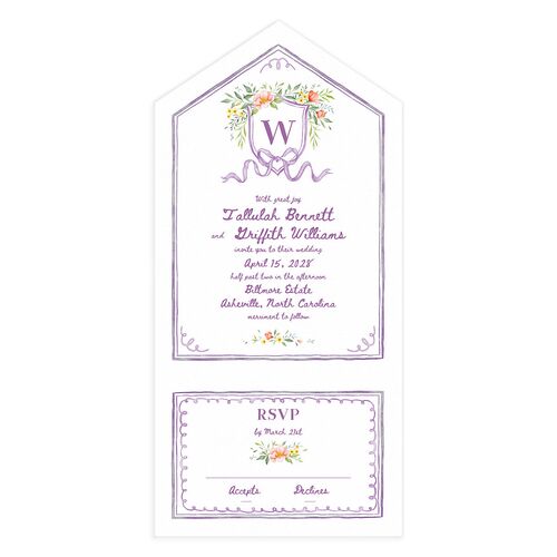 Countryside Crest All-in-One Wedding Invitations Orchid Signature Light Both Recipient and Return Addresses No