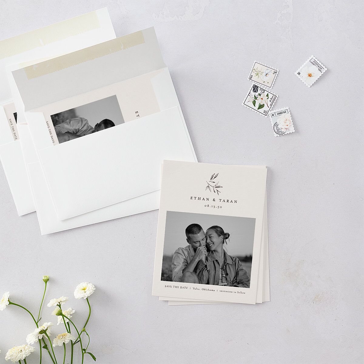 Minimal Leaves Save the Date Petite Cards — view 4