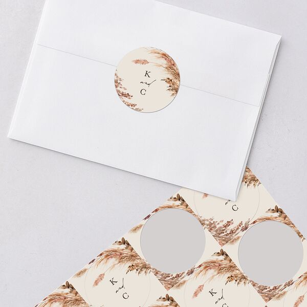 Soft Pampas Botanical Wedding Stickers Sepia Circle