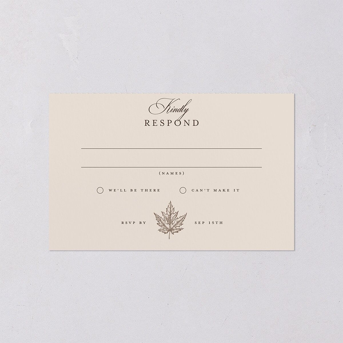 Simple Rustic Fall Leaf All-in-One Wedding Invitations Deep Bronze Signature Light Both Recipient and Return Addresses No