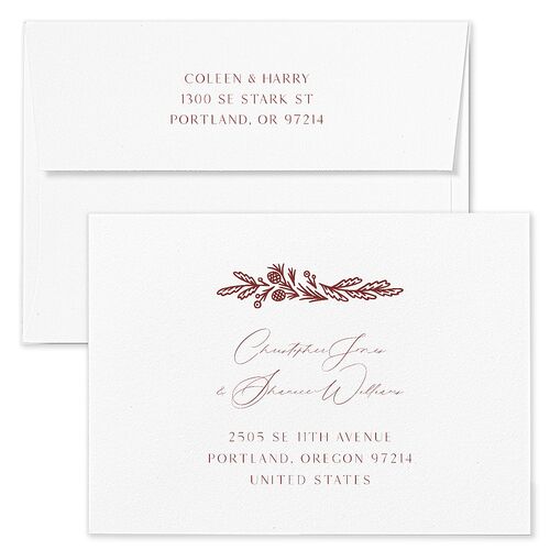 Winter Frame Save The Date Card Envelopes White Rust Both Recipient and Return Addresses Signature Standard