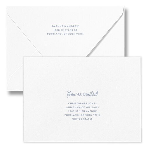 Eclectic Painted Stripes Wedding Invitation Euro Envelopes White Cornflower Both Recipient and Return Addresses Luxe Signature