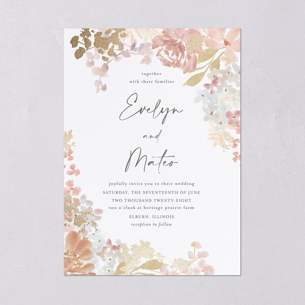Hydrangea Garden Wedding Invitations Gold Pink Cotton Signature Blank No