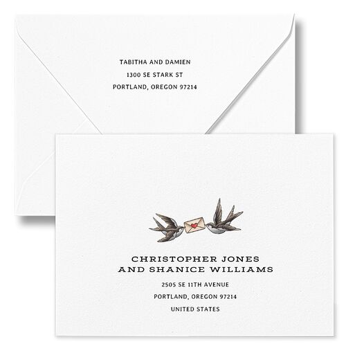 Til Death Tattoos Wedding Invitation Euro Envelopes Midnight White Both Recipient and Return Addresses Luxe Signature