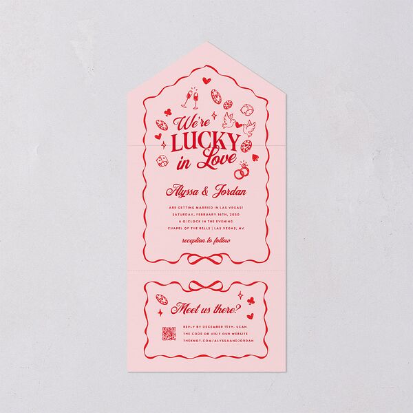Hand Drawn Las Vegas Hearts All-in-One Wedding Invitations Crimson Signature Light Both Recipient and Return Addresses No