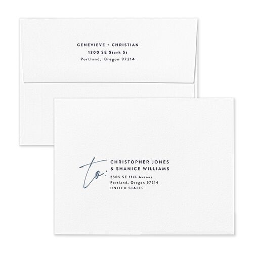 Written Names Save the Date Magnet Envelopes Navy White Both Recipient and Return Addresses Signature Standard