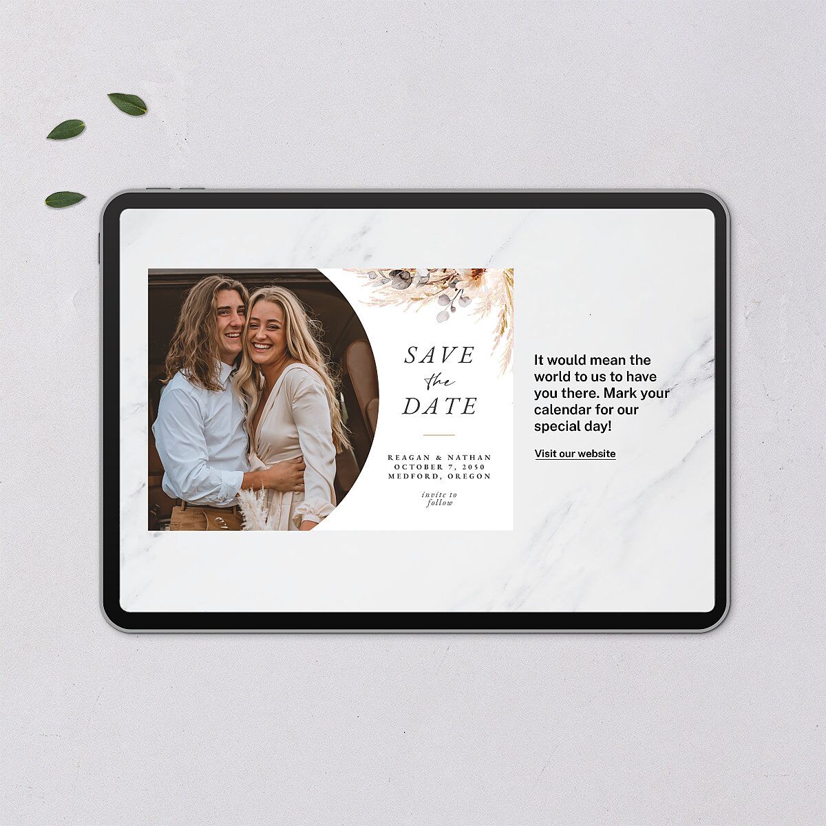 Bohemian Floral Hoop Digital Save the Date Cards Camel Dusty Blue Lets Celebrate Standard
